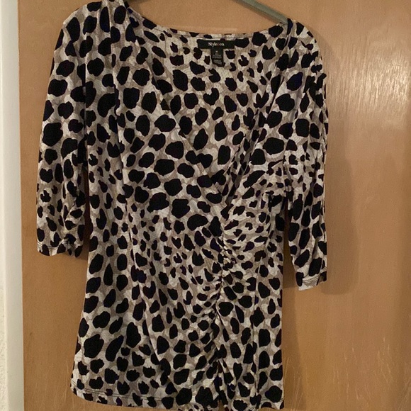 Style & Co. Tops - Style & co short sleeve animal print top.  V neck. Rouched sleeves